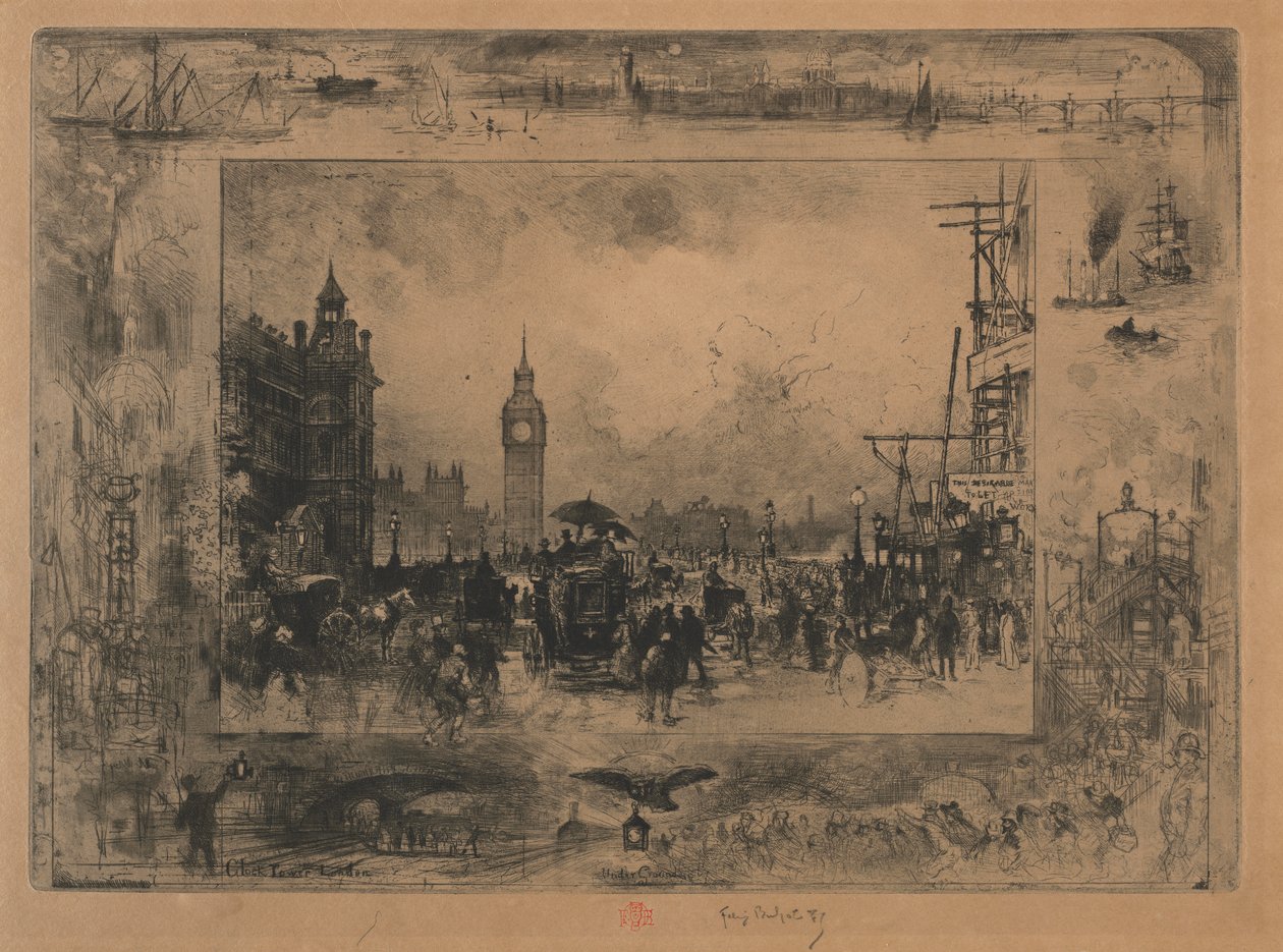 Westminster Bridge lub Westminster Tower autorstwa Felix Hilaire Buhot