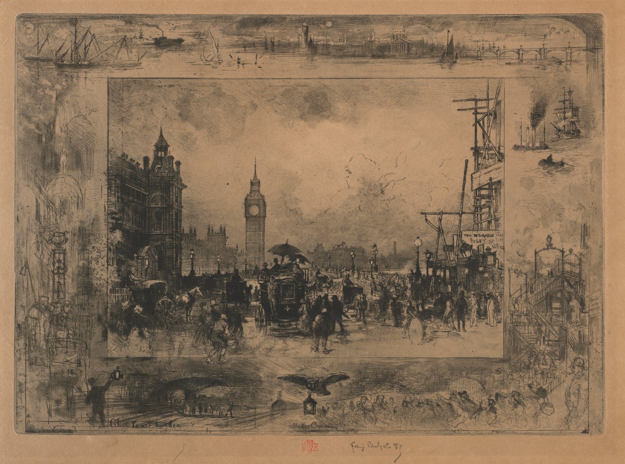 Westminster Bridge lub Westminster Tower, 1884. autorstwa Felix Hilaire Buhot