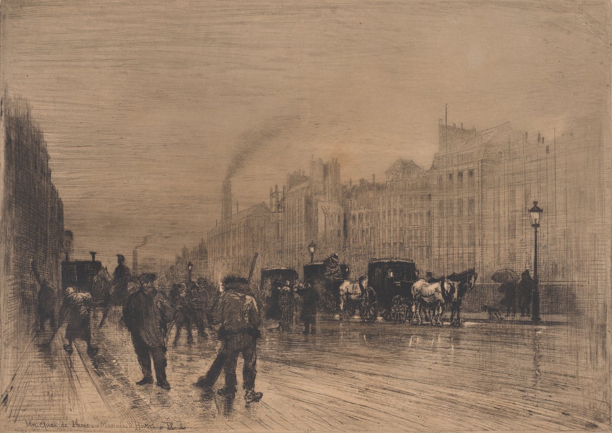 Zimowy poranek na nabrzeżu, Paryż, 1883. autorstwa Felix Hilaire Buhot