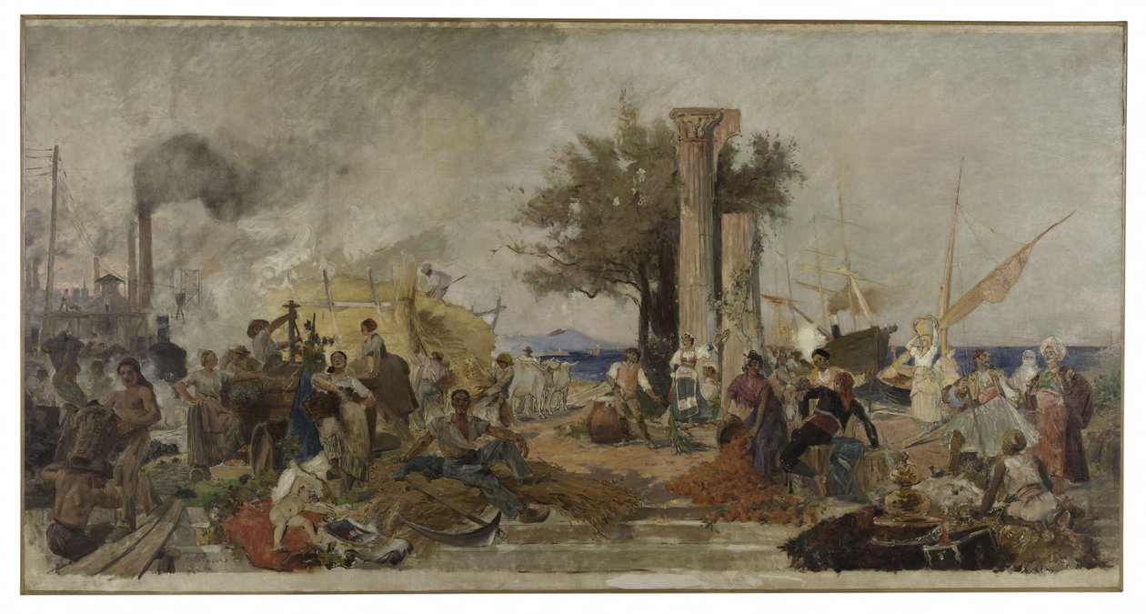 Szkic kopuły Paris Bourse du Commerce: Działalność handlowa w Europie, ok. 1889 (olej na płótnie) autorstwa Felix Hippolyte Lucas