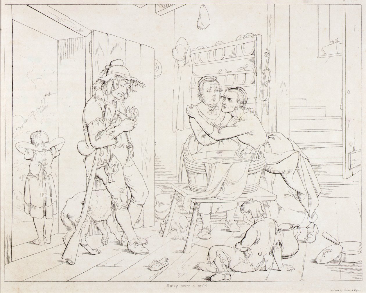 (Rip Van Winkle, ilustracja) Rip nagabywany przez żonę autorstwa Felix Octavius Carr Darley