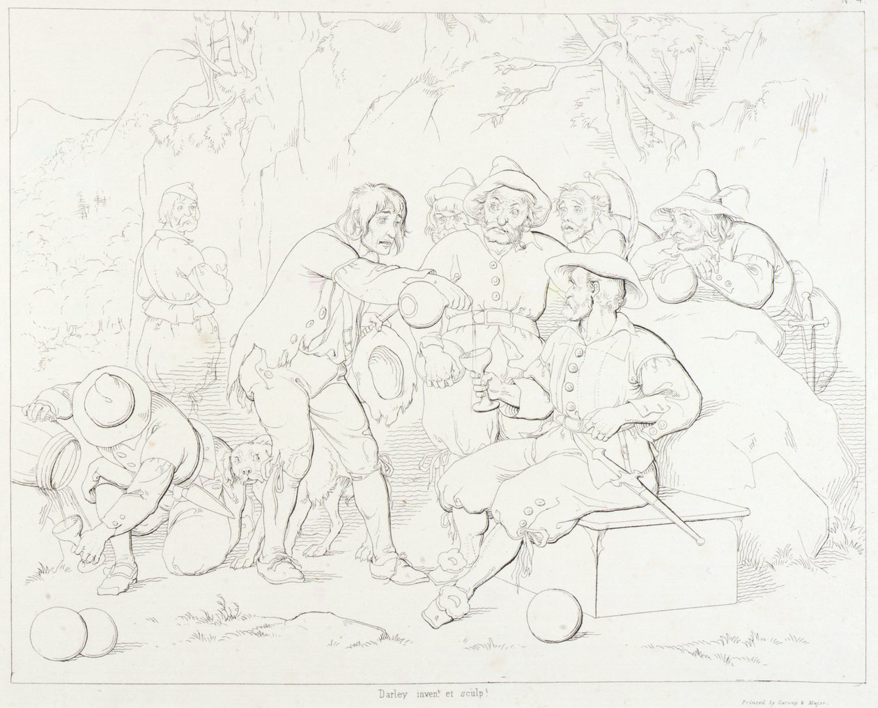 (Rip Van Winkle, ilustracja) Rip podający trunek dziwnym ludziom w górach autorstwa Felix Octavius Carr Darley