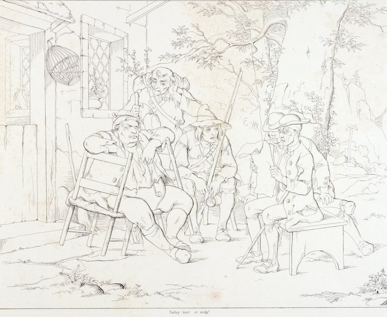 (Rip Van Winkle, ilustracja) Rip z Junto w wiejskiej gospodzie autorstwa Felix Octavius Carr Darley
