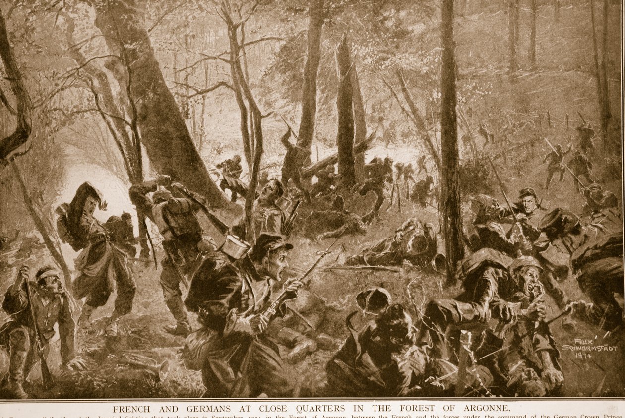 Francuzi i Niemcy w bliskim sąsiedztwie w lesie Argonne, 1914-19 autorstwa Felix Schwormstadt