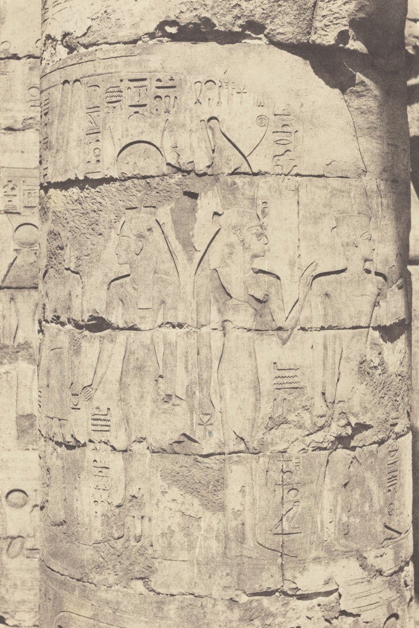 Karnak (Teby), Pałac - Sala Hipostylowa - Centralna Kolumnada - Dekoracja Fut, 1853 (zdjęcie) autorstwa Félix Teynard