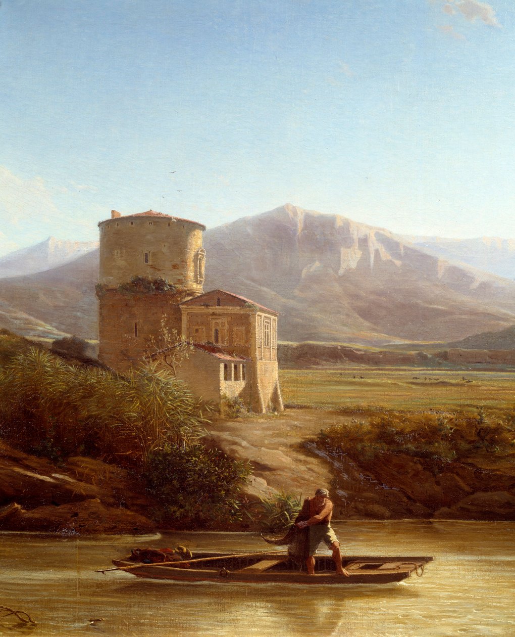 Rybak nad brzegiem Tybru we Włoszech Szczegóły. Obraz Felixa Thomasa (1815-1875) 1864 Nantes, Musee des Beaux Arts autorstwa Felix Thomas