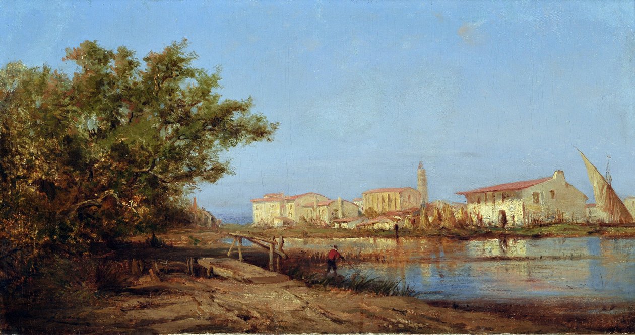 Mas w Martigues. Obraz Felixa ZIEM (1821-1911). Olej na płótnie. Rozmiar: 29x55cm. Wzmianka obowiązkowa: Kolekcja fundacji Regards de Provence, Marseille autorstwa Félix Ziem