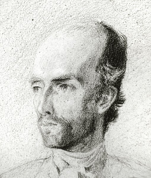Portret mężczyzny, ok. 1845 (czarna kreda podkreślona bielą na brązowym papierze) autorstwa Félix Ziem