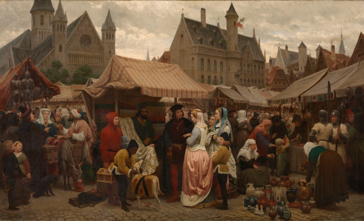 Jarmark w Gandawie w średniowieczu (olej na płótnie) autorstwa Felix de Vigne