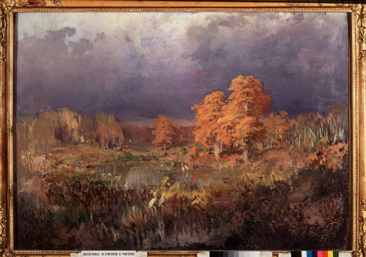 Bagno w lesie, jesień - obraz Fiodora Wasiljewa (Fiodor Aleksandrowicz, Fiodor Aleksandrowicz Wasiliew (1850-1873), olej na płótnie autorstwa Feodor Alexandrovich Vassiliev