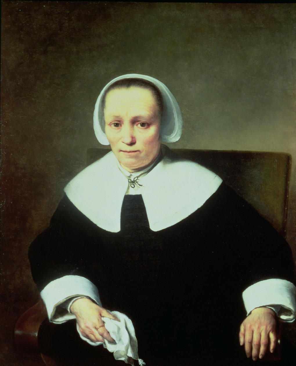 Portret damy z białym kołnierzykiem i mankietami autorstwa Ferdinand Bol
