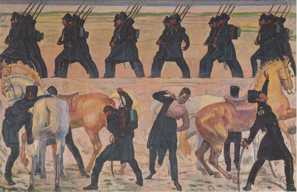 Wyjazd studentów niemieckich na wojnę o wolność 1813 r. autorstwa Ferdinand Hodler