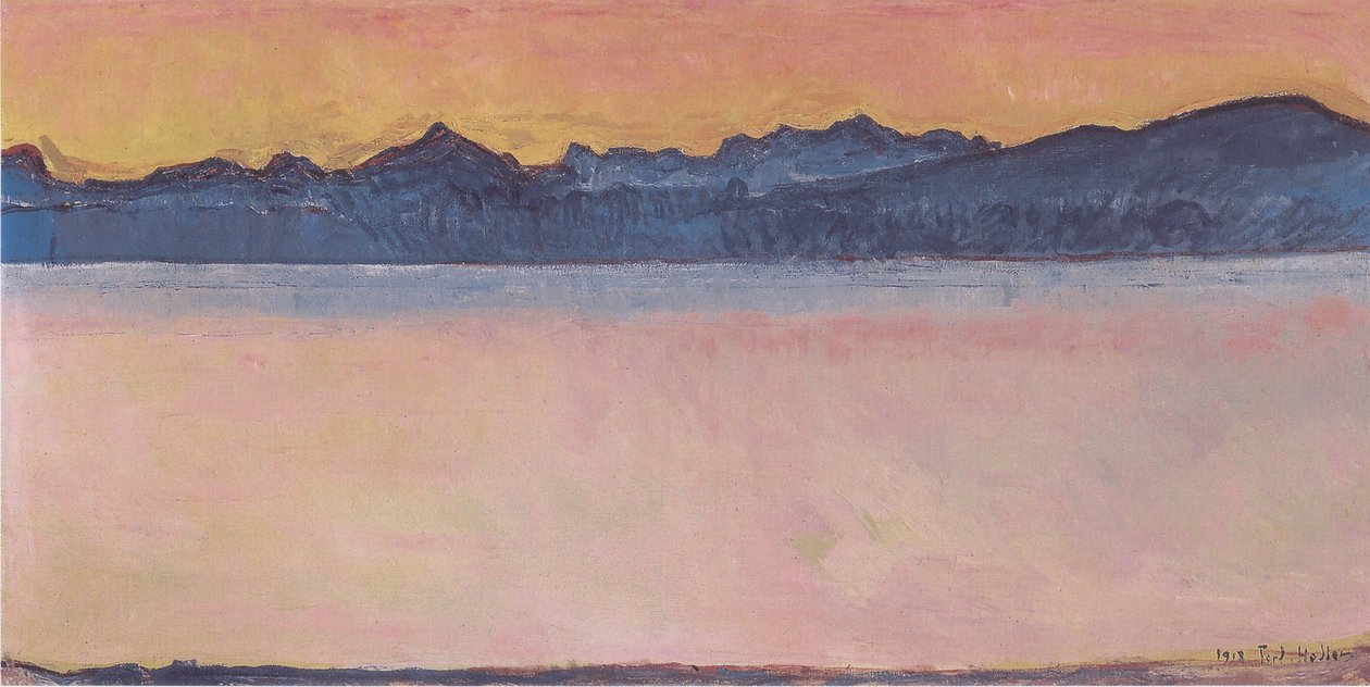 Jezioro Genewskie z Mont-Blanc o świcie autorstwa Ferdinand Hodler