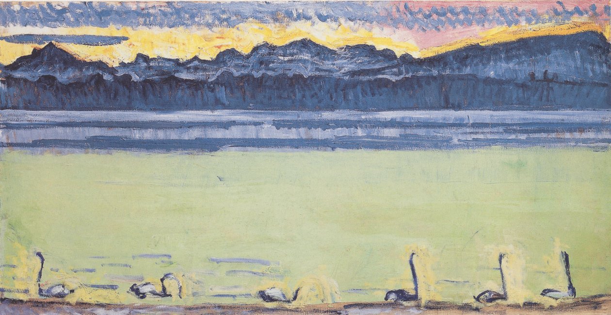 Jezioro Genewskie z Mont-Blanc o świcie autorstwa Ferdinand Hodler