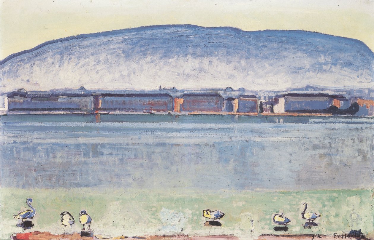 Jezioro Genewskie z sześcioma łabędziami autorstwa Ferdinand Hodler