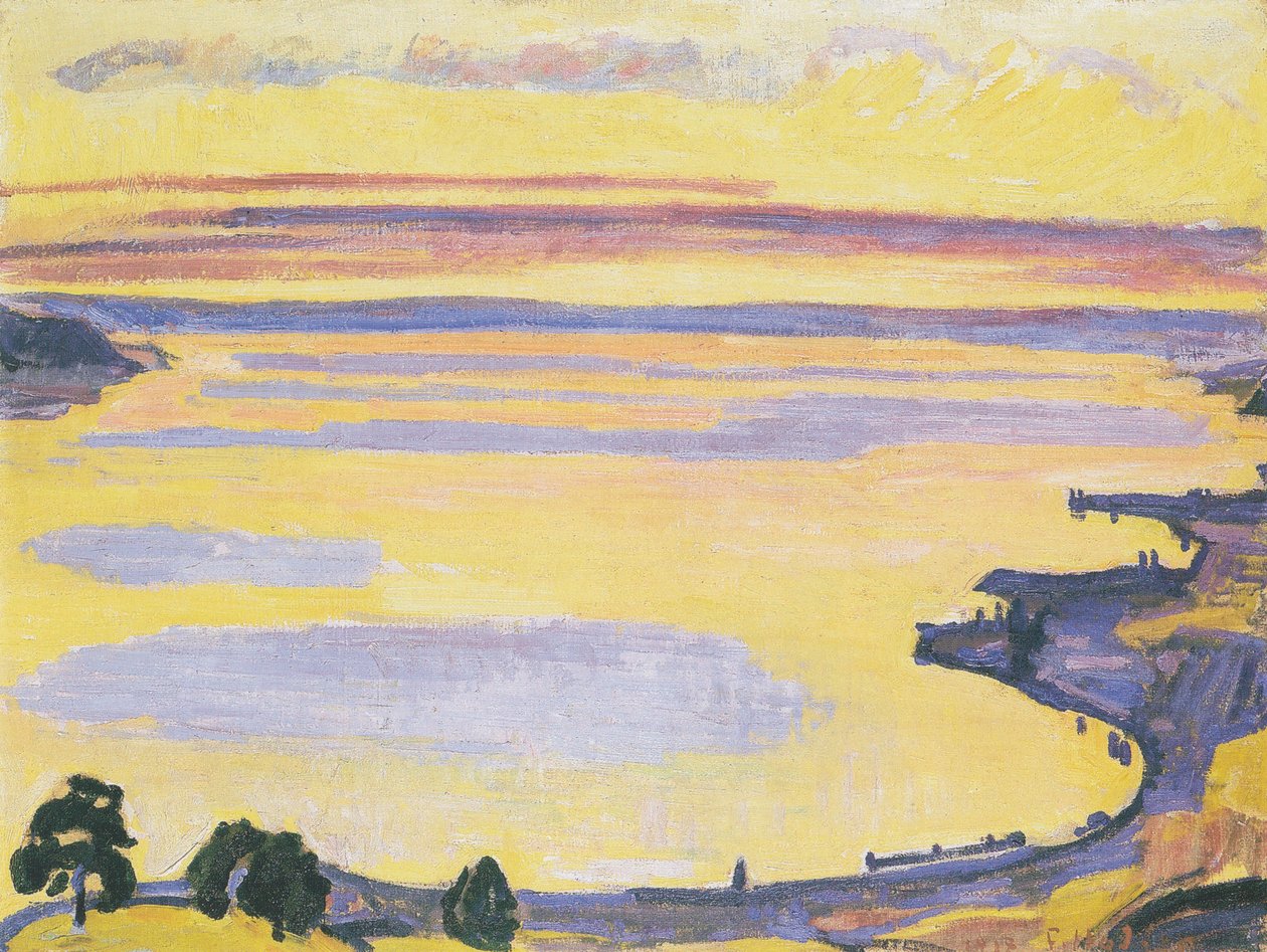 Zachód słońca nad Jeziorem Genewskim z Caux autorstwa Ferdinand Hodler