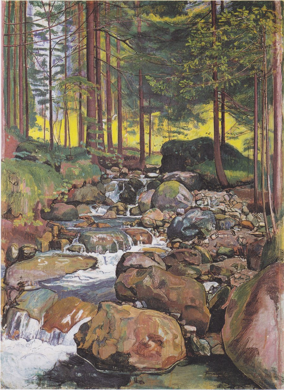 Las z górskim potokiem autorstwa Ferdinand Hodler