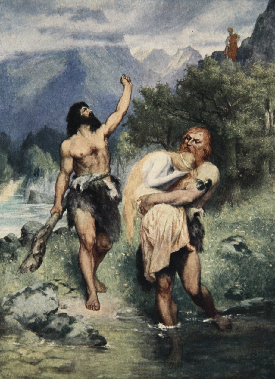Olbrzymy odprowadziły Freię, z "Opowieści o operach Wagnera" J. Walkera McSpaddena (1874-1960), 1905 autorstwa Ferdinand Leeke