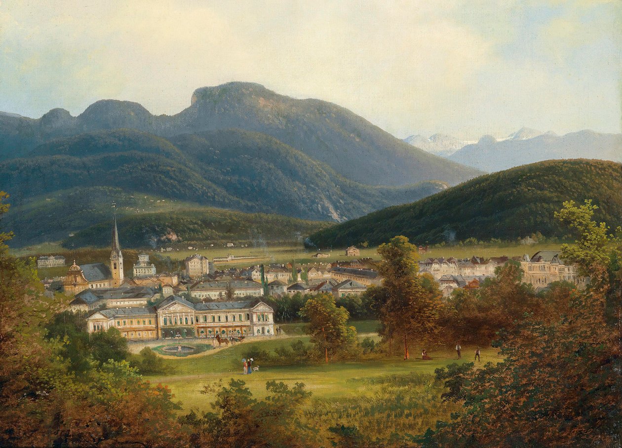 Widok na Ischl i Kaiservilla z Dachsteinem w tle autorstwa Ferdinand Lepie