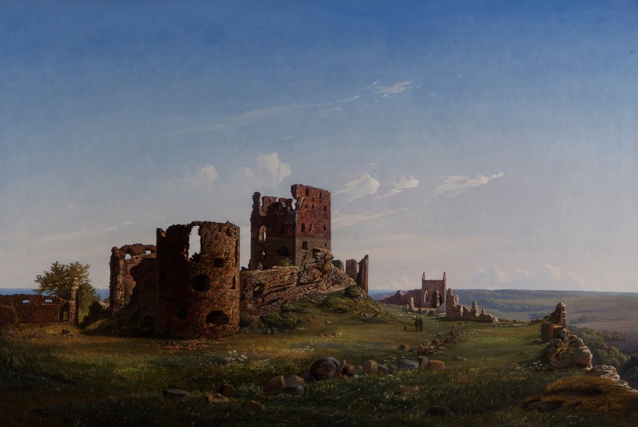 Widok na zrujnowany zamek Hammershus autorstwa Ferdinand Richardt