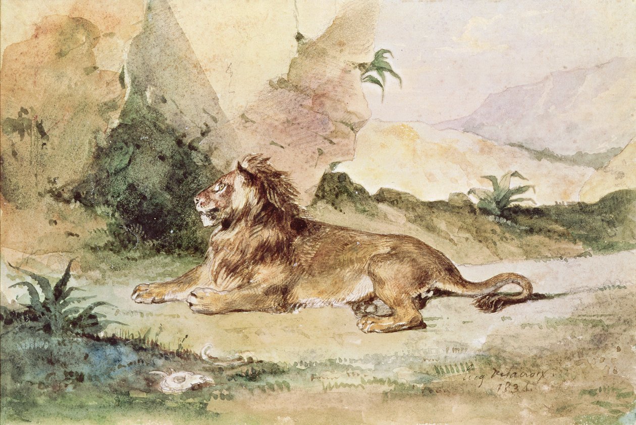 Lew na pustyni, 1834 autorstwa Ferdinand Victor Eugene Delacroix