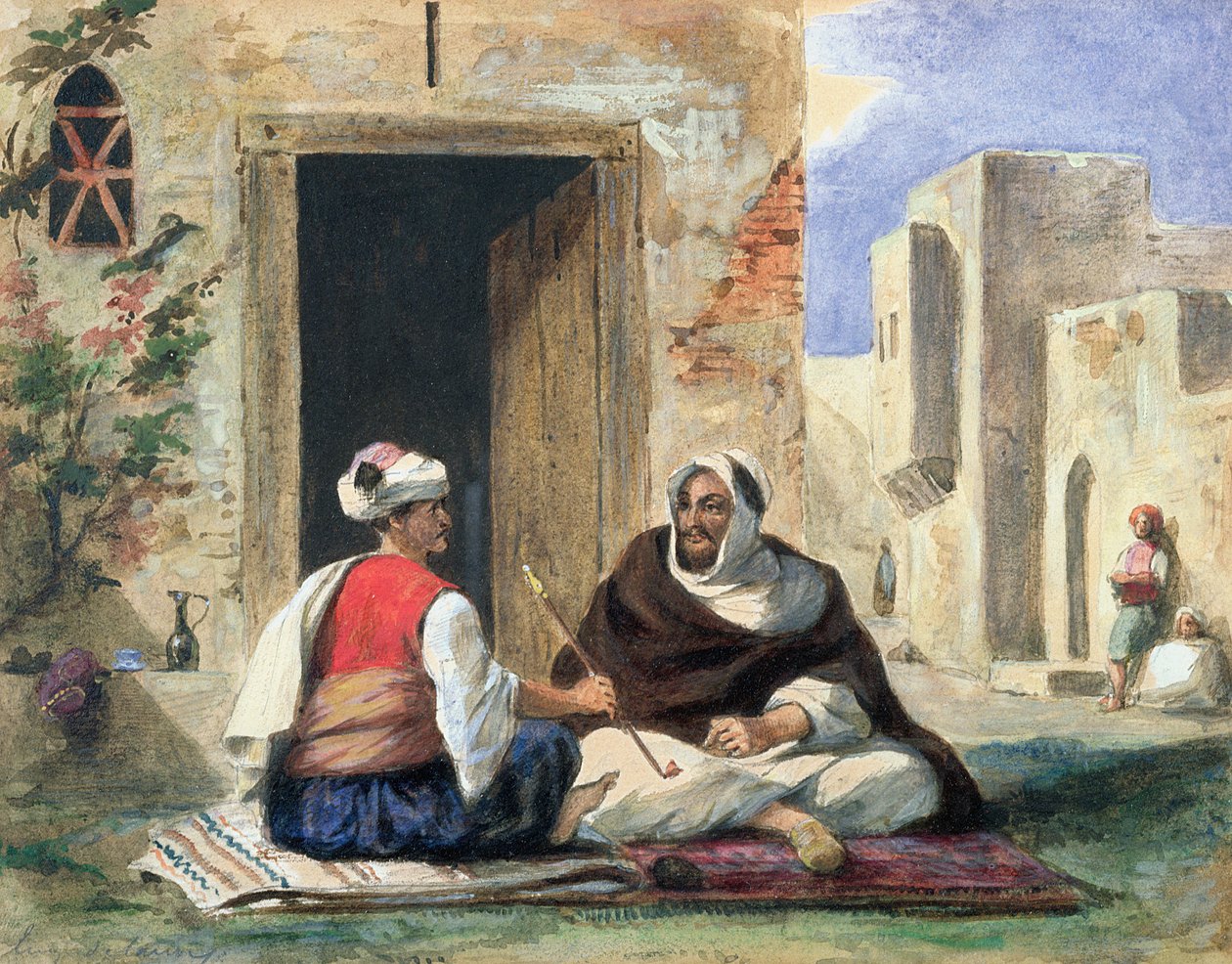 Arabowie palący przed domem autorstwa Ferdinand Victor Eugene Delacroix