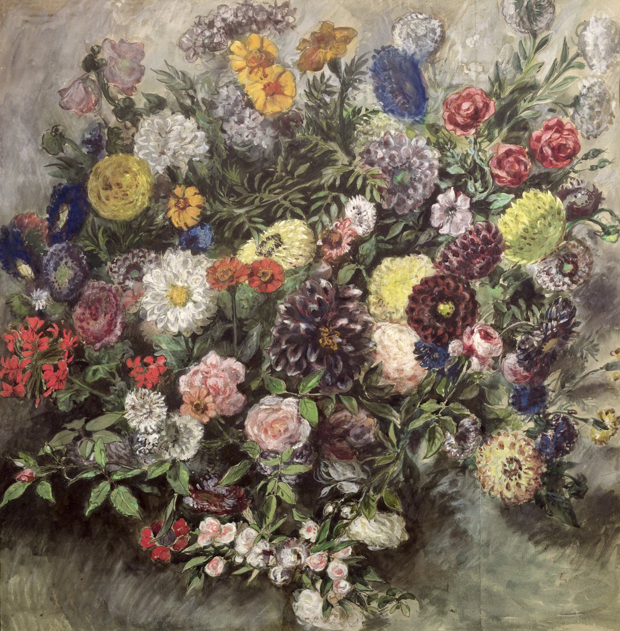 Bukiet Kwiatów (wc, gwasz i pastel na papierze) autorstwa Ferdinand Victor Eugene Delacroix
