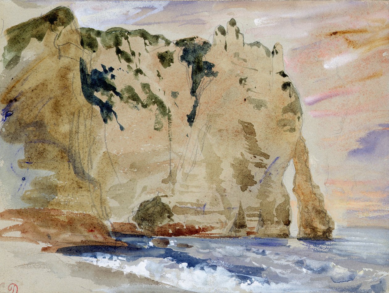 Klify Etretat. Pied du Cheval, 1838 (wc i gwasz na papierze) autorstwa Ferdinand Victor Eugene Delacroix