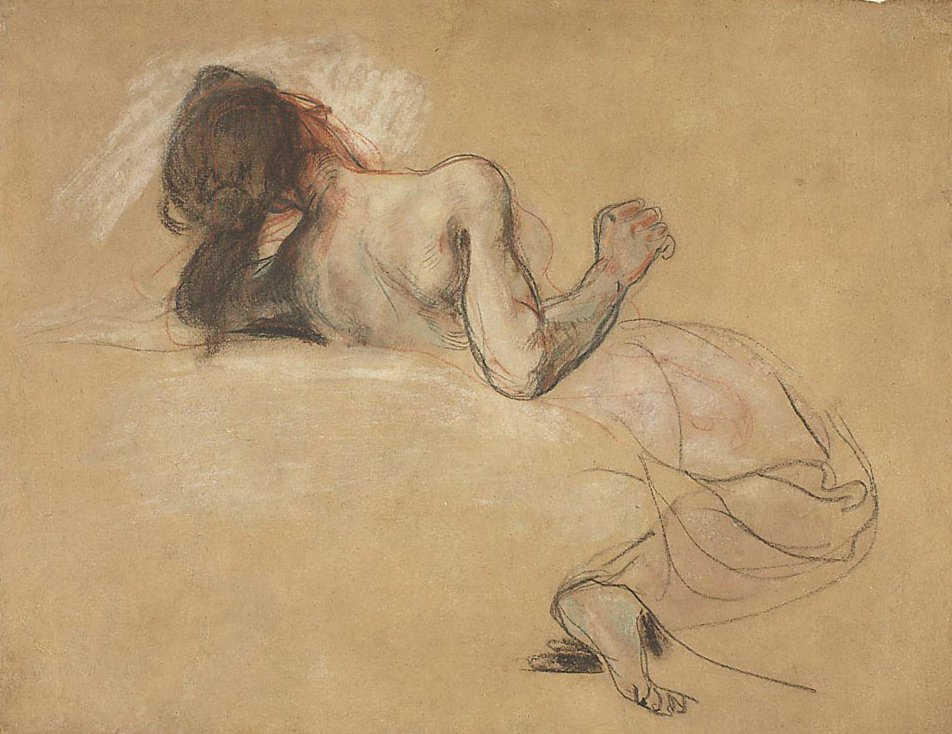 Przyczajona kobieta autorstwa Ferdinand Victor Eugene Delacroix