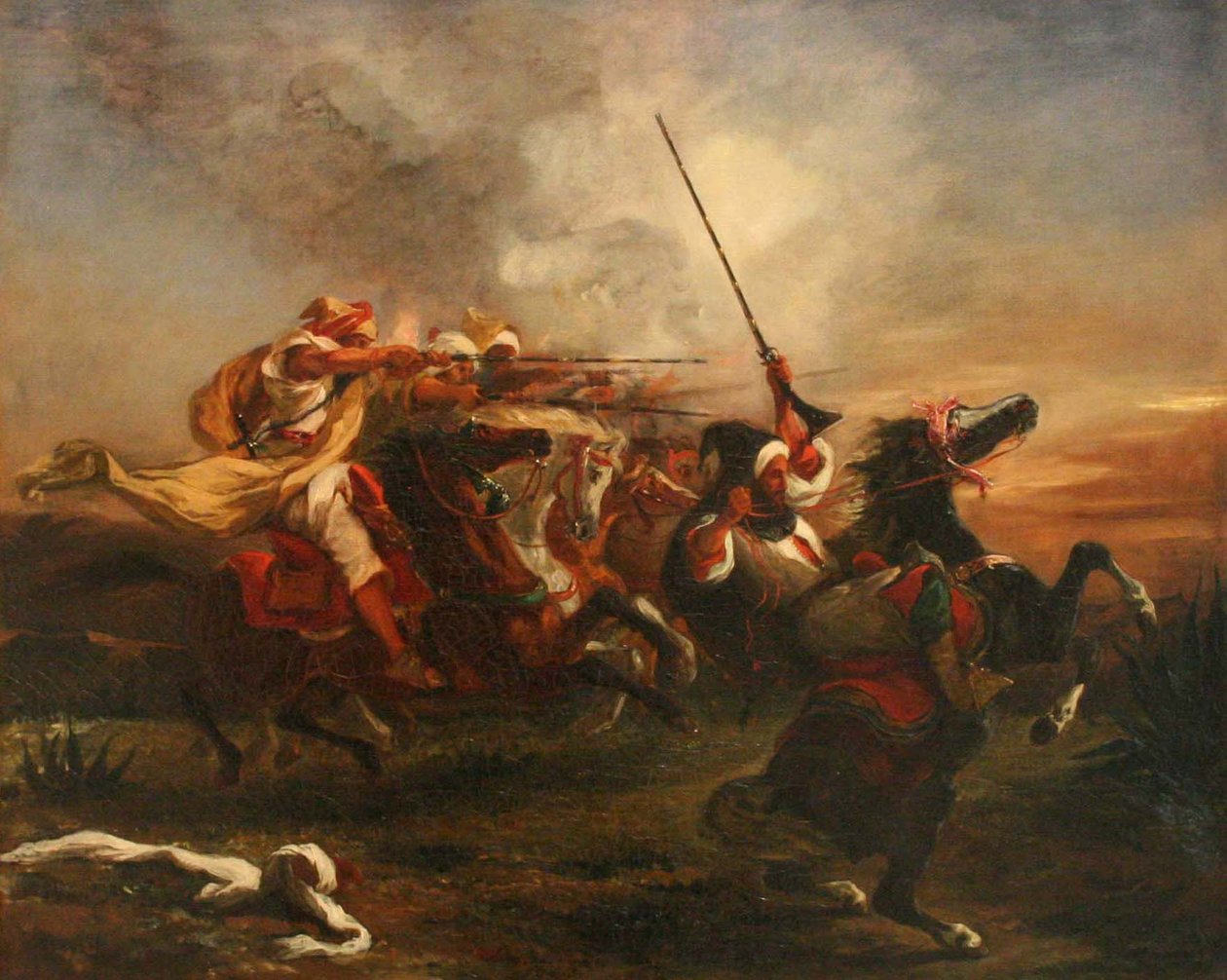 Marokańskie ćwiczenia wojskowe autorstwa Ferdinand Victor Eugene Delacroix
