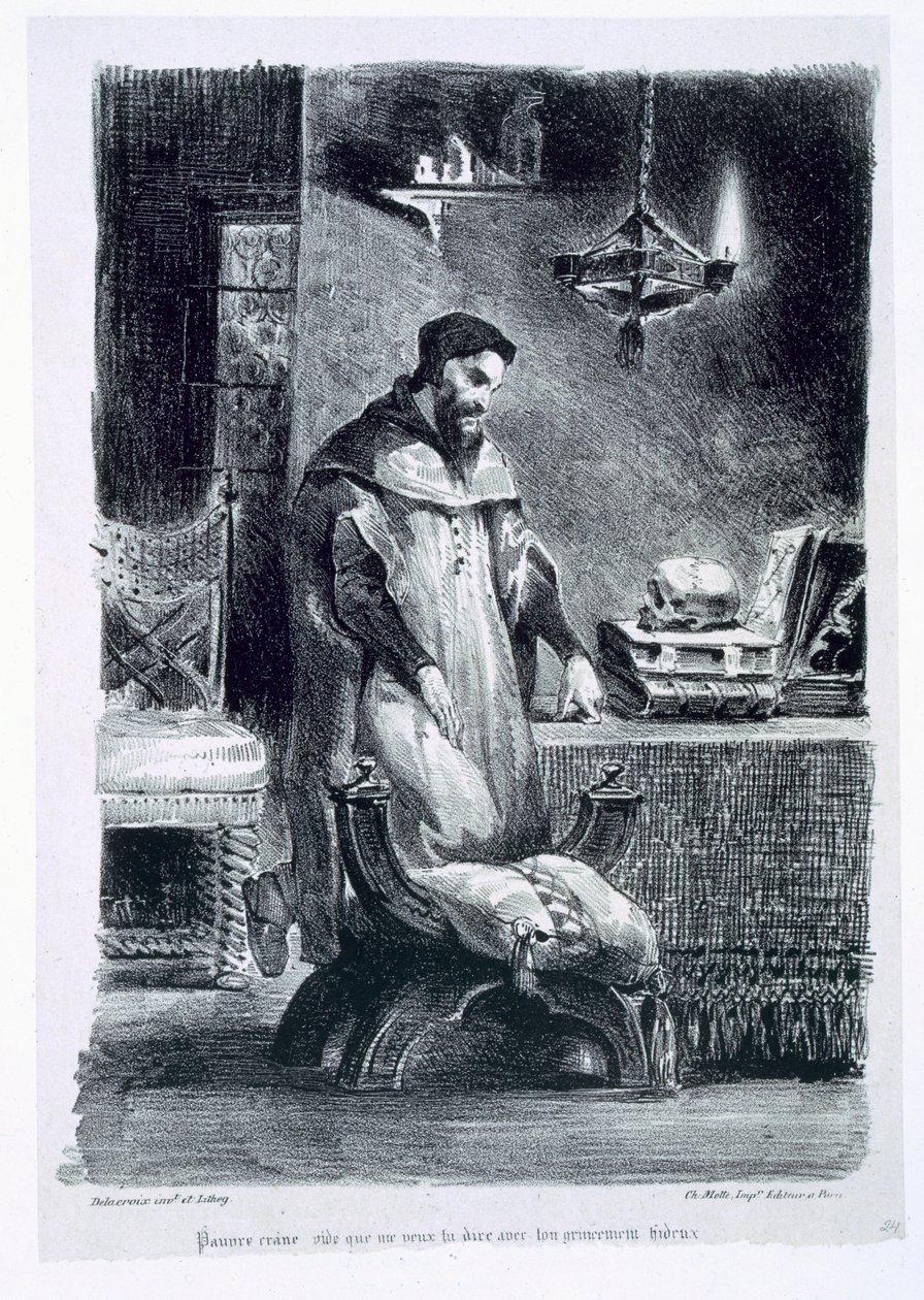 Faust w swoim gabinecie, z Fausta Goethego, 1828, (ilustracja), (bw zdjęcie litografii) autorstwa Ferdinand Victor Eugene Delacroix