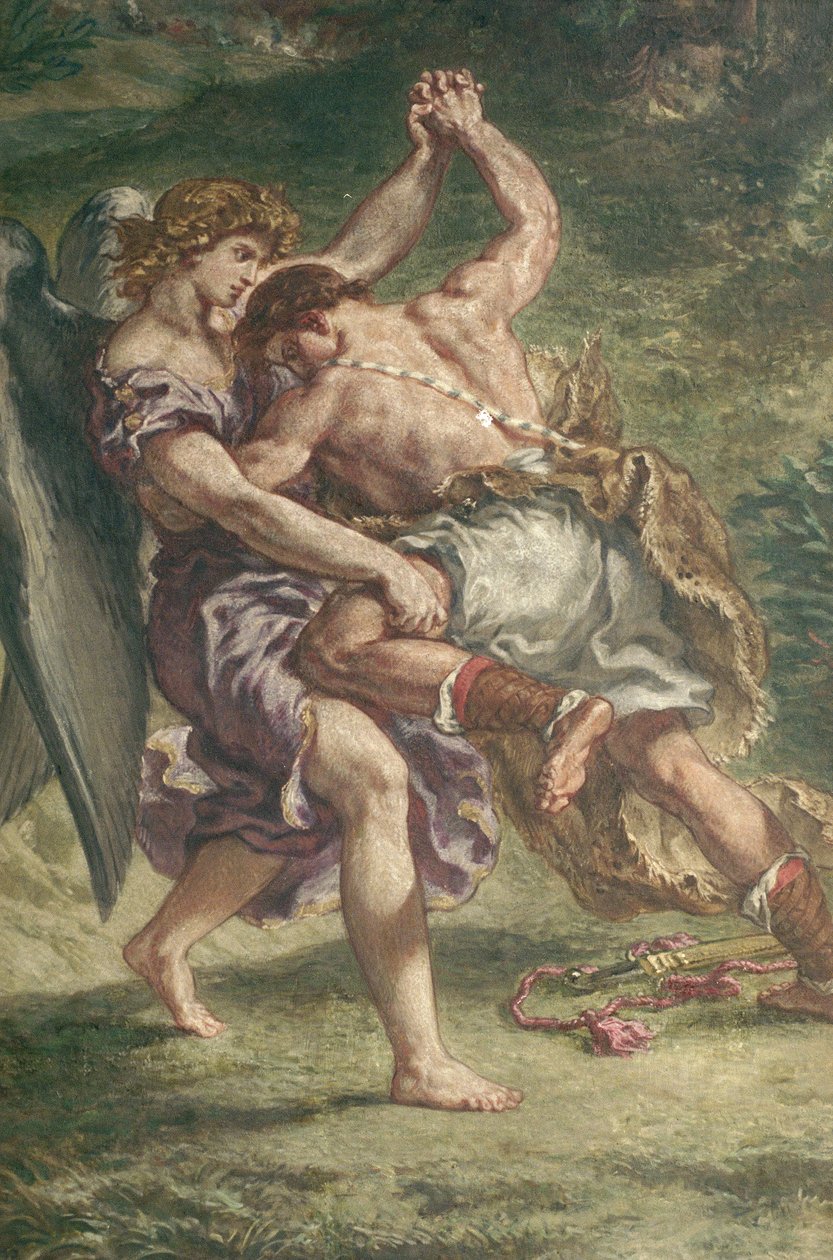 Walka Jakuba z Aniołem, detal, Chapelle des Saints-Anges, 1850-61 (olej i wosk na tynku) (zob. też 59927) autorstwa Ferdinand Victor Eugene Delacroix