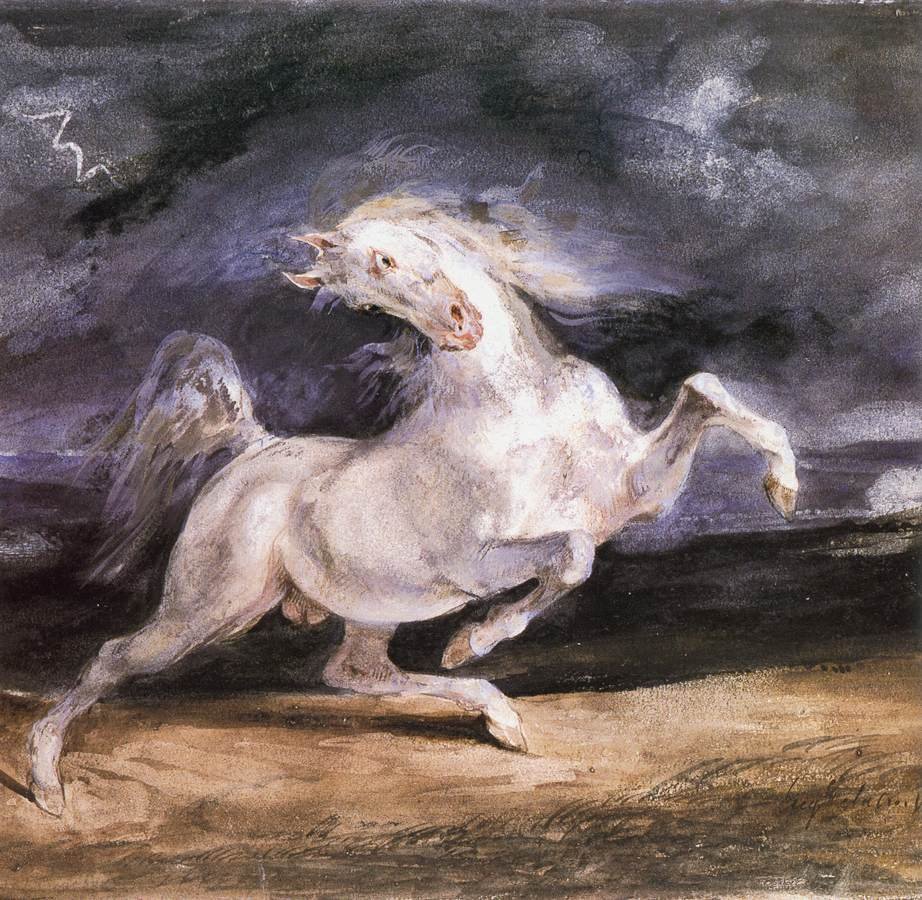 Koń przestraszony burzą autorstwa Ferdinand Victor Eugene Delacroix