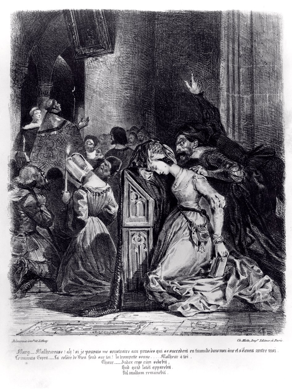 Marguerite bažnyčioje su piktosiomis dvasiomis: iliustracija iš Goethe