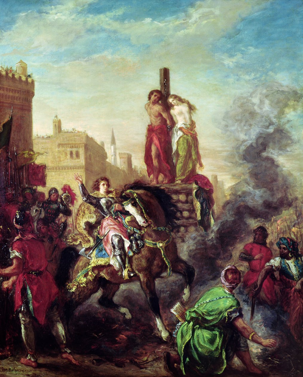 Olinda i Sophronia na stosie, z „Gerusalemme Liberata” Torquato Tasso (1544-95) autorstwa Ferdinand Victor Eugene Delacroix