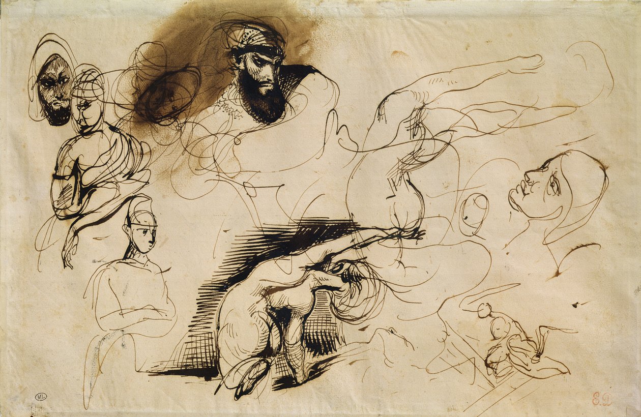 Szkic dla Sardanapalusa autorstwa Ferdinand Victor Eugene Delacroix