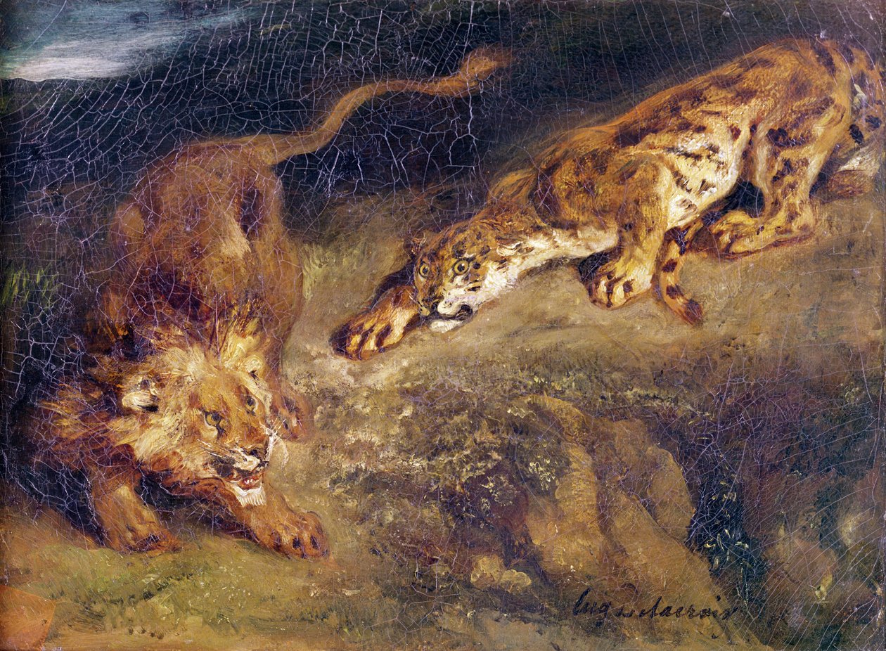 Tygrys i Lew autorstwa Ferdinand Victor Eugene Delacroix