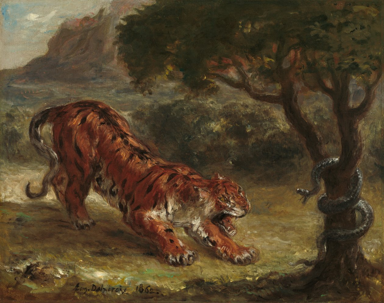 Tygrys i wąż, 1862 autorstwa Ferdinand Victor Eugene Delacroix