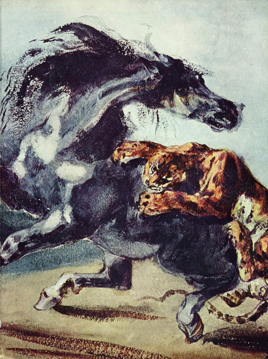 Tygrys atakuje konia autorstwa Ferdinand Victor Eugene Delacroix