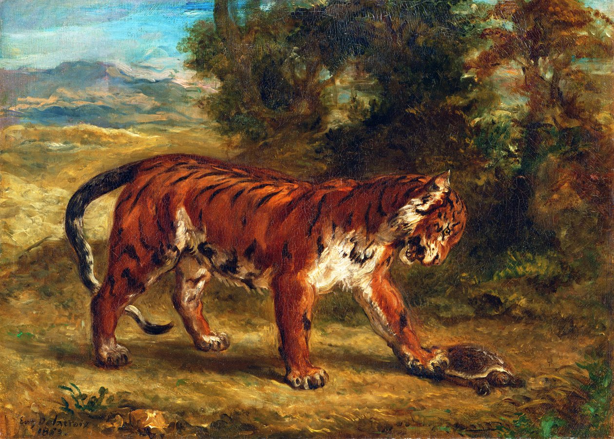 Tygrys z żółwiem, 1862 autorstwa Ferdinand Victor Eugene Delacroix