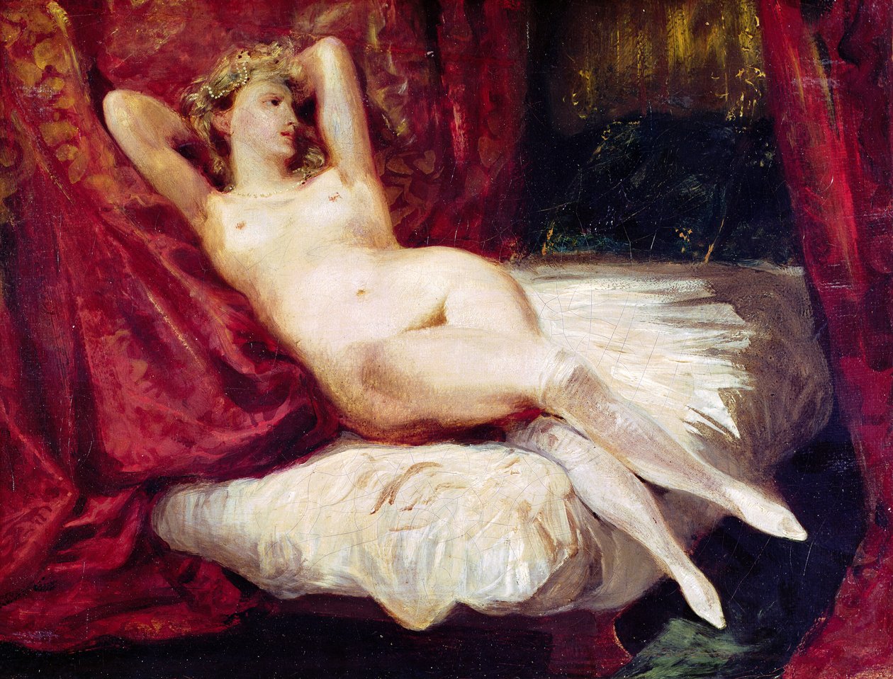 Kobieta w białych pończochach autorstwa Ferdinand Victor Eugene Delacroix