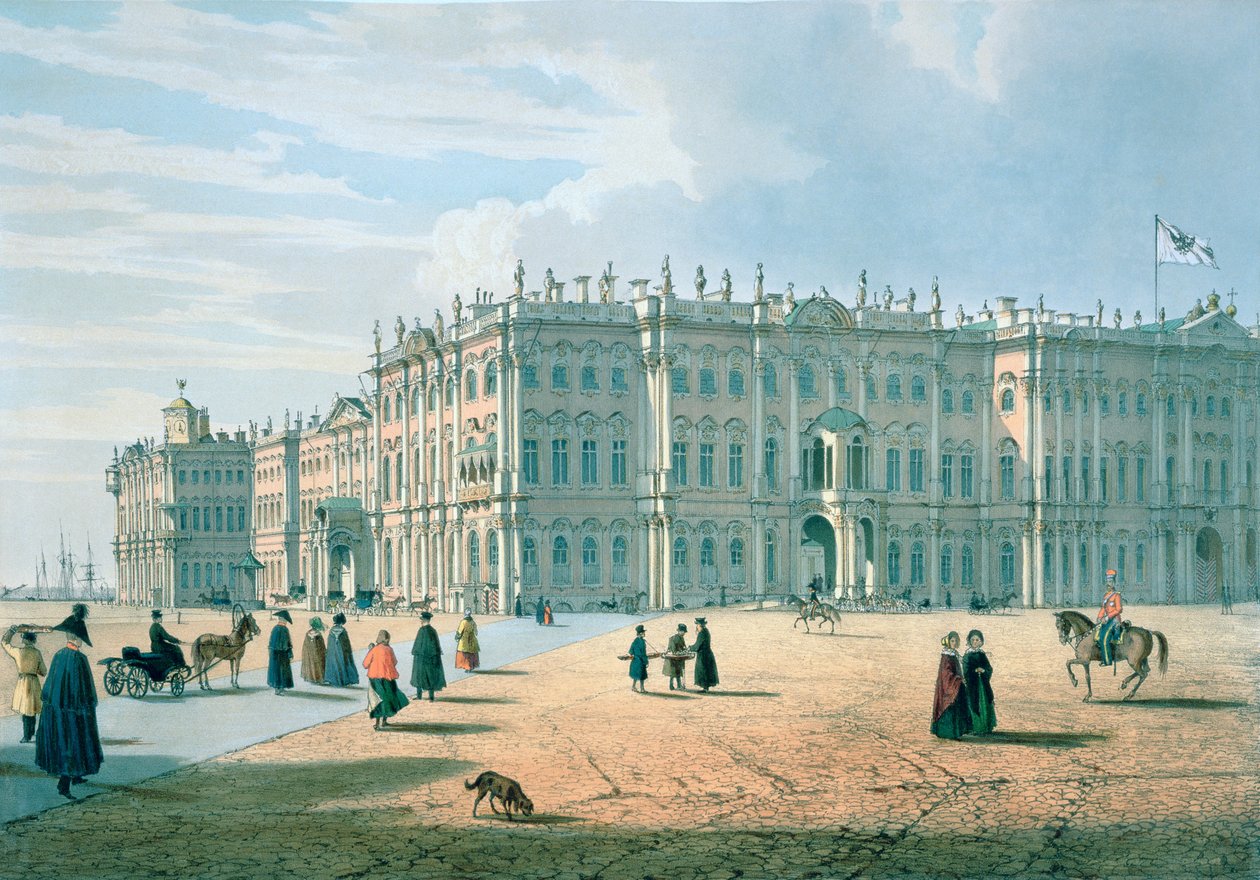 Pałac Zimowy widziany z Pasażu Pałacowego, Petersburg, ok. 1840 r. autorstwa Ferdinand Victor Perrot