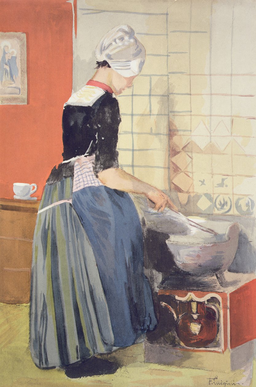 Dutch Girl Cooking, z LEstampe Moderne, opublikowana w Paryżu 1897-99 autorstwa Ferdinand Jean Luigini