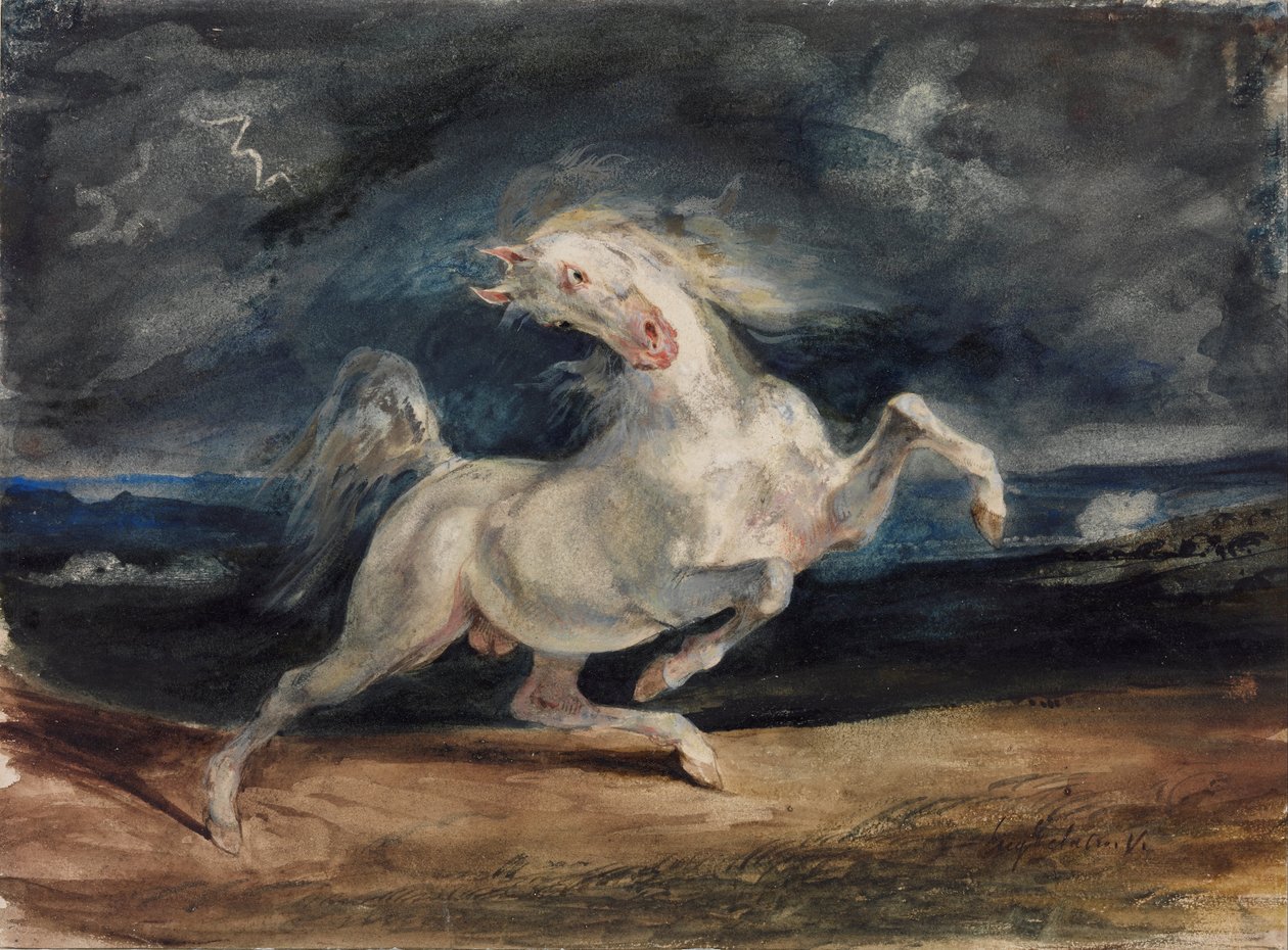 Koń przestraszony przez piorun autorstwa Ferdinand Victor Eugene Delacroix