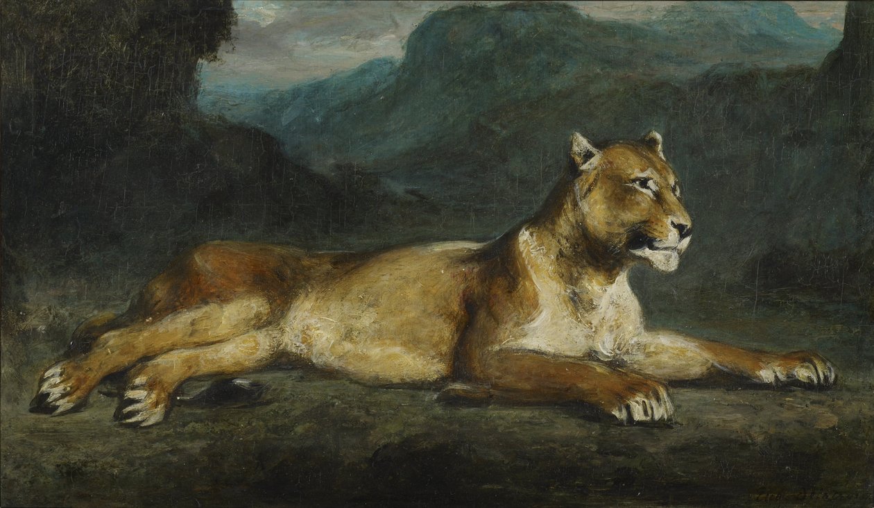 Leżąca lwica autorstwa Ferdinand Victor Eugene Delacroix