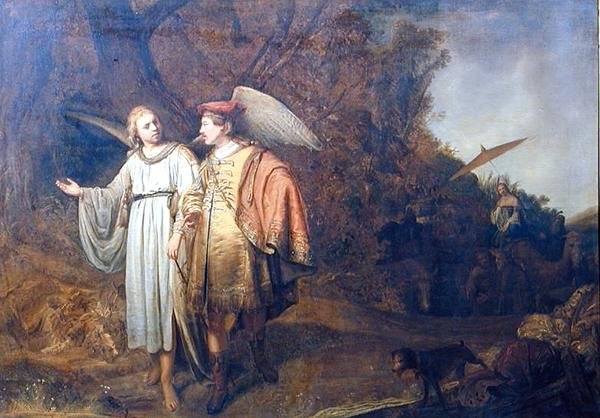 Tobiasz i Anioł Gabriel (olej na płótnie) autorstwa Ferdinand (attr.) Bol