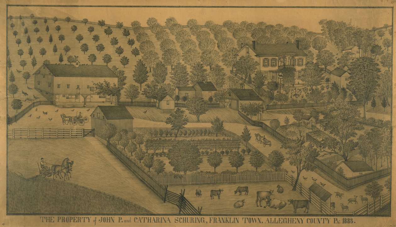 Własność Johna P. i Cathariny Schuring, Franklin Town, Allegheny County, Pensylwania, 1883 autorstwa Ferdinand A. Brader