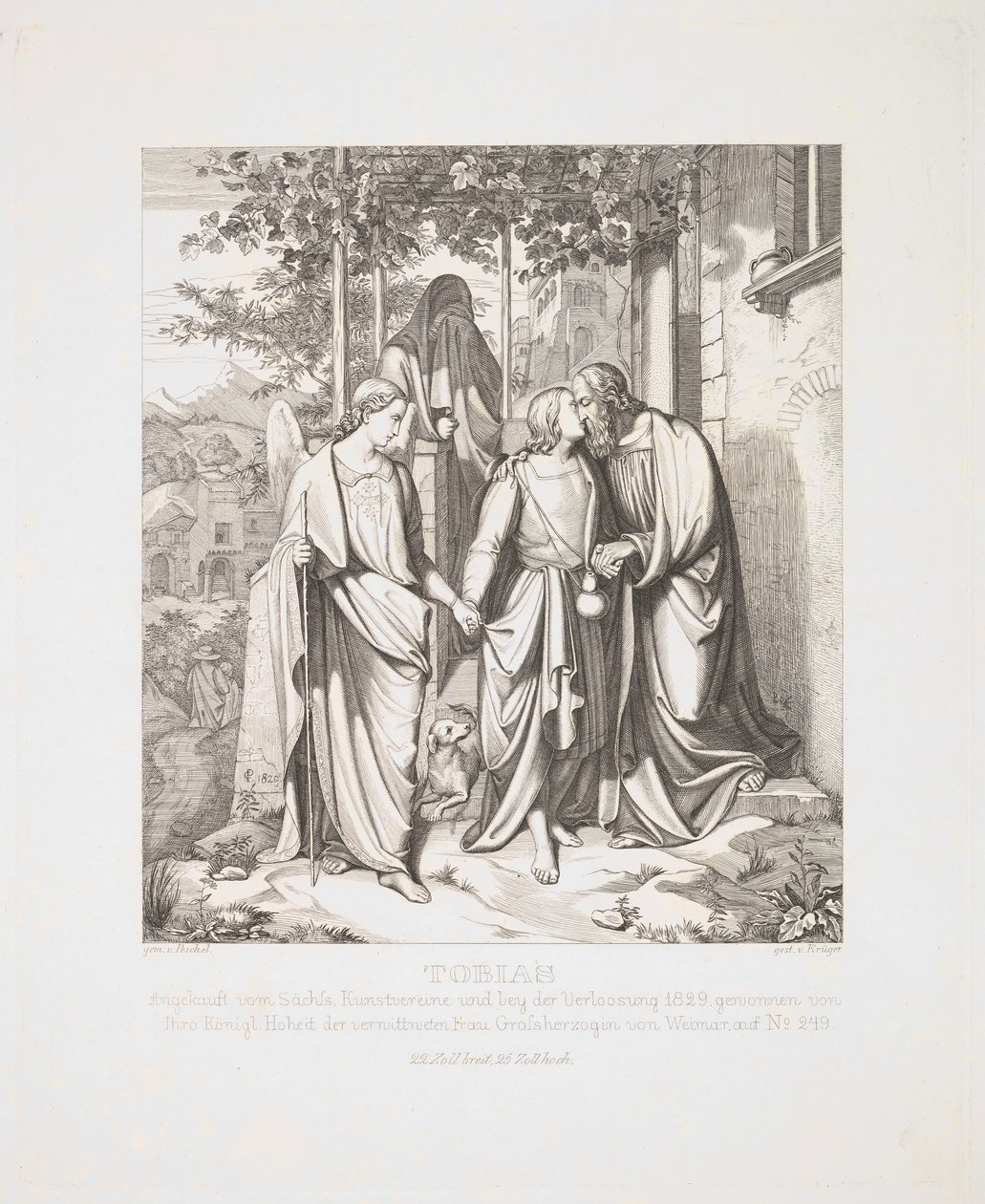 Tobiasz żegna się z ojcem, 1829. autorstwa Ferdinand Anton Kruger