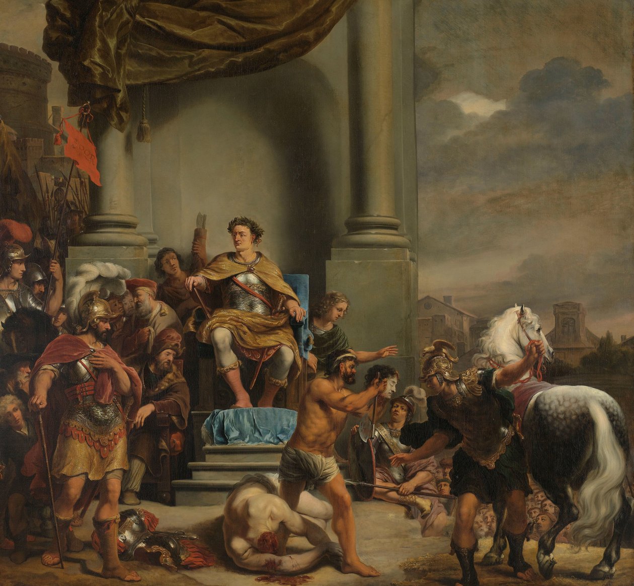 Konsul Tytus Manliusz Torkwatus nakazuje ścięcie swojego syna Konsul Tytus Manlius Torquatus ścinanie głowy tym synom autorstwa Ferdinand Bol