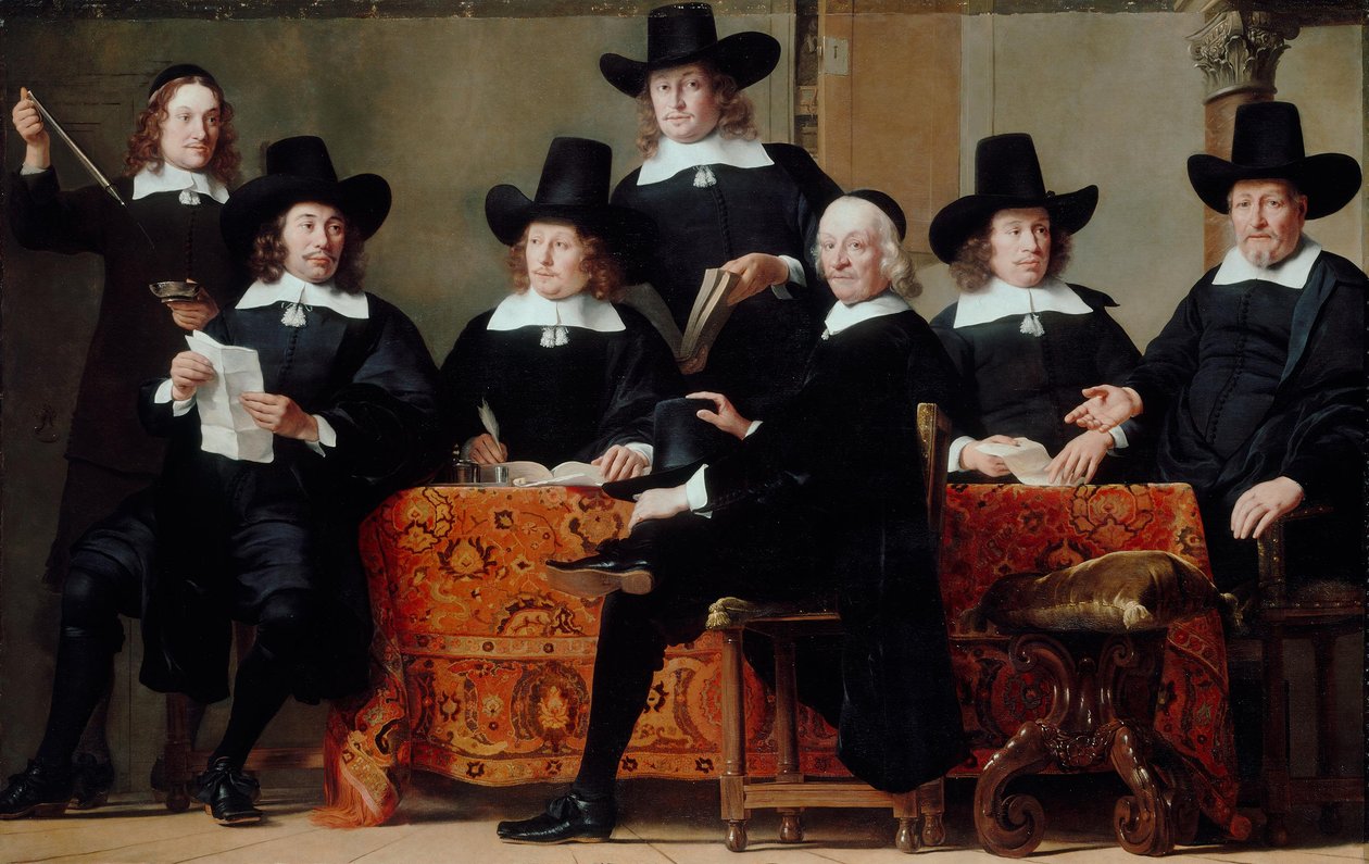Zwierzchnicy amsterdamskiego cechu handlarzy winem autorstwa Ferdinand Bol